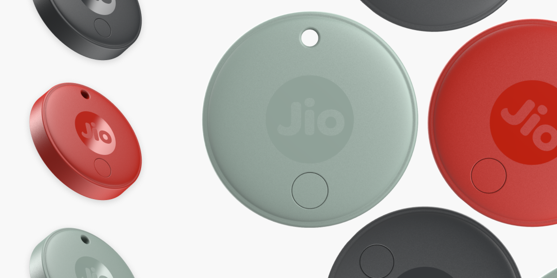 JioTag (2nd generation) trackers in Red, Grey and Olive
